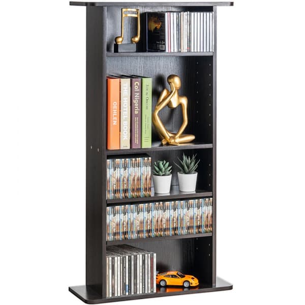 Median säilytyskaappi 5 kerrosta, säädettävät DVD-hyllyt, 240 CD-levyn kapasiteetti, Espresso-väri