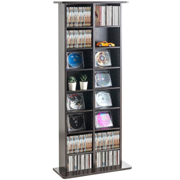 Espresso median säilytyskaappi, 8 kerrosta, säädettävät DVD-hyllyt, 464 CD-levyä, tyylikäs ja kestävä säilytysratkaisu