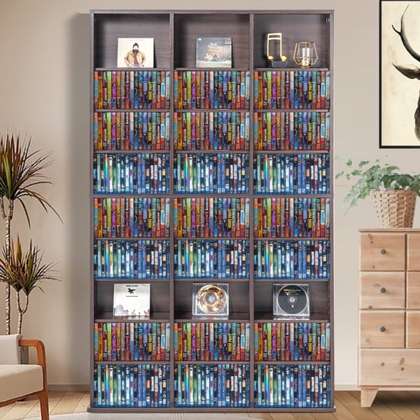 Median säilytyskaappi 9 kerrosta, säädettävät DVD-hyllyt, 756 CD-levyyn, tyylikäs espresso-design