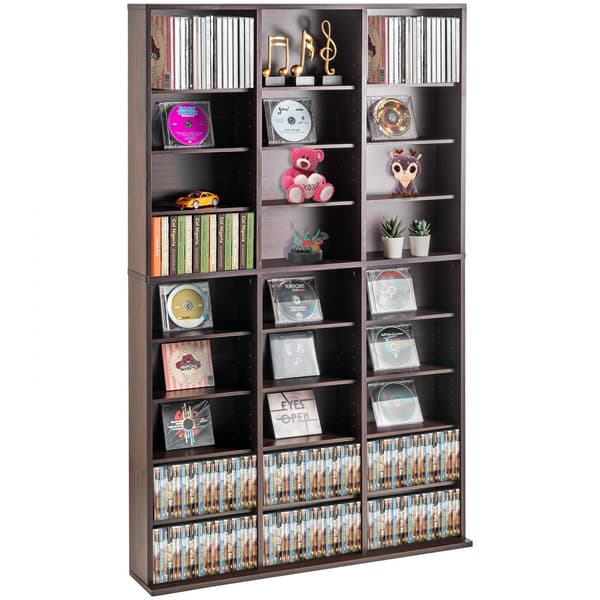Median säilytyskaappi 9 kerrosta, säädettävät DVD-hyllyt, 756 CD-levyyn, tyylikäs espresso-design