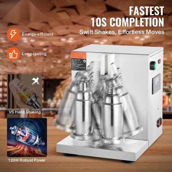 Milkshake Maker 120W, Elektrisk Te Shaker, Rustfrit Stål, Kommerciel Maskine, Hurtig og Effektiv