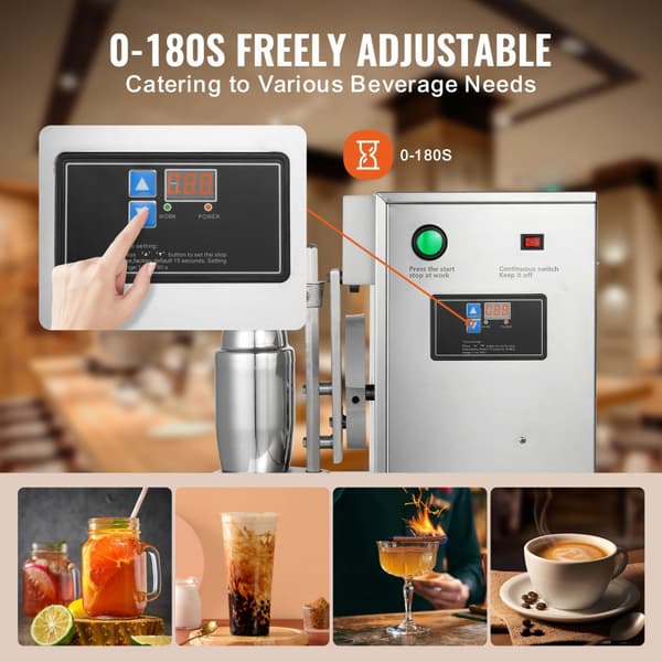 Milkshake Maker 120W, Elektrisk Milk Tea Shaker, Rustfrit Stål, Kommerciel Maskine