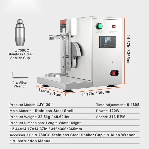 Milkshake Maker 120W, Elektrisk Milk Tea Shaker, Rustfrit Stål, Kommerciel Maskine