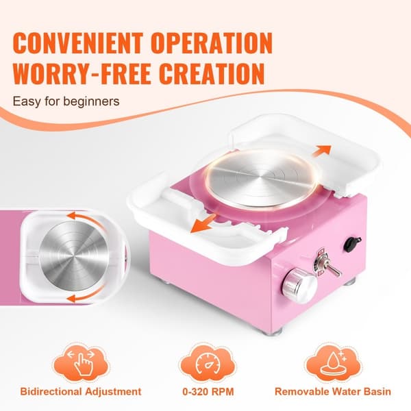 Mini Keramikhjul, Elektrisk Keramisk Maskin, 0-320 RPM, Rosa, Perfekt för Hemmakreativitet