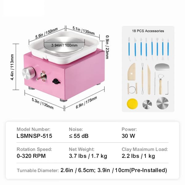 Mini Keramikhjul, Elektrisk Keramisk Maskin, 0-320 RPM, Rosa, Perfekt för Hemmakreativitet
