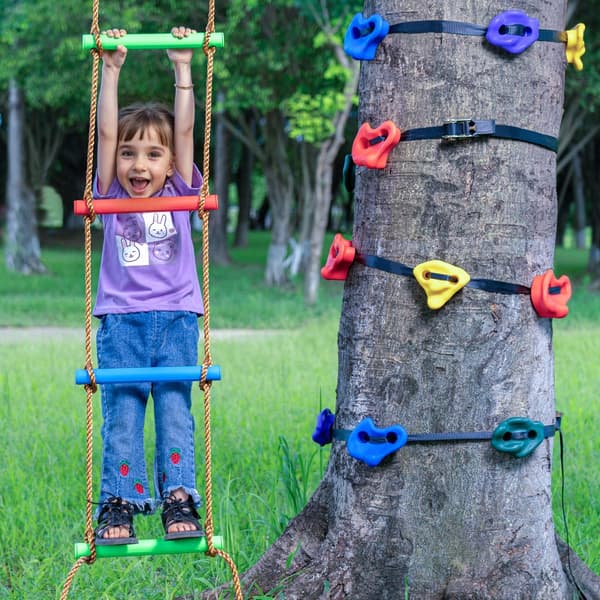 Ninja Tree Kiipeilysarja 12 Kiipeilytelinettä, 6 Räikkähihnaa, Kiipeilytikkaat, Kestävä ja Turvallinen Kiipeilyratkaisu