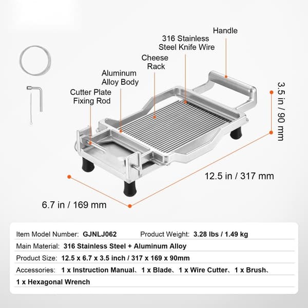 Juustoleikkuri 0,2" ohut, Wire Cheeser, tehokas voileikkaus, kestävä muotoilu