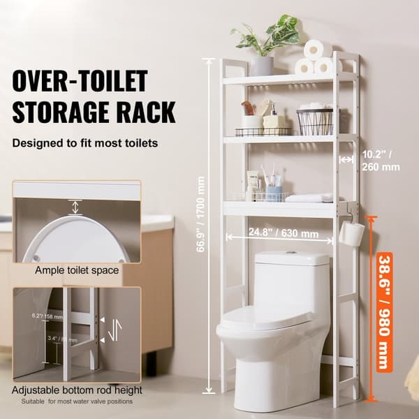 WC:n yläpuolella säilytystilaa säästävä 3-kerroksinen kylpyhuonehylly, tilavan säilytyksen ratkaisu, käytännöllinen ja tyylikäs design