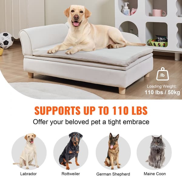 Hundesofa 5-i-1 til store hunde og katte, blød fløjlsagtig konstruktion, 50 kg kapacitet, hvid color