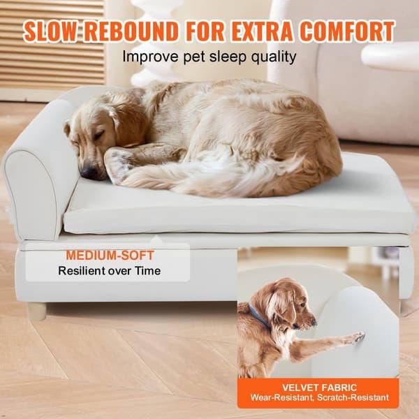 Hundesofa 5-i-1 til store hunde og katte, blød fløjlsagtig konstruktion, 50 kg kapacitet, hvid color