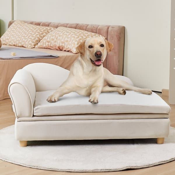 Hundesofa 5-i-1 til store hunde og katte, blød fløjlsagtig konstruktion, 50 kg kapacitet, hvid color