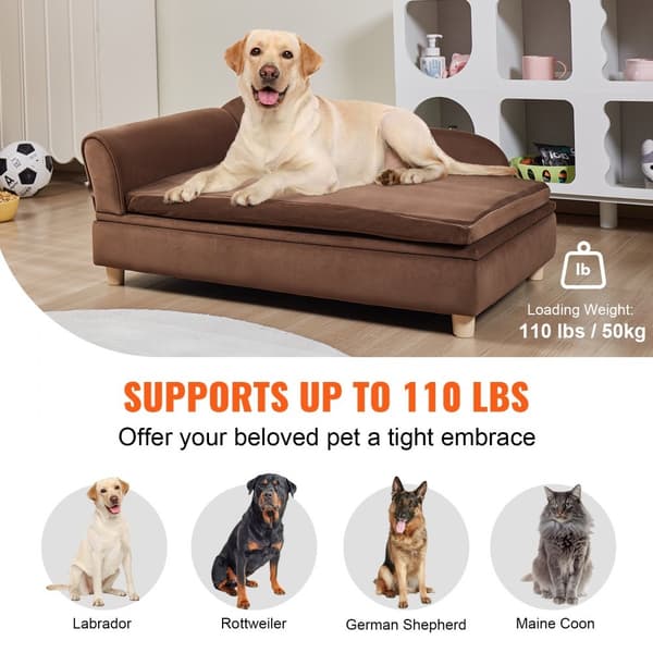 Hundesofa til store hunde og katte, blød fløjlsagtig 110 lbs belastning, mørkebrun, komfortabelt kæledyrsmøbel