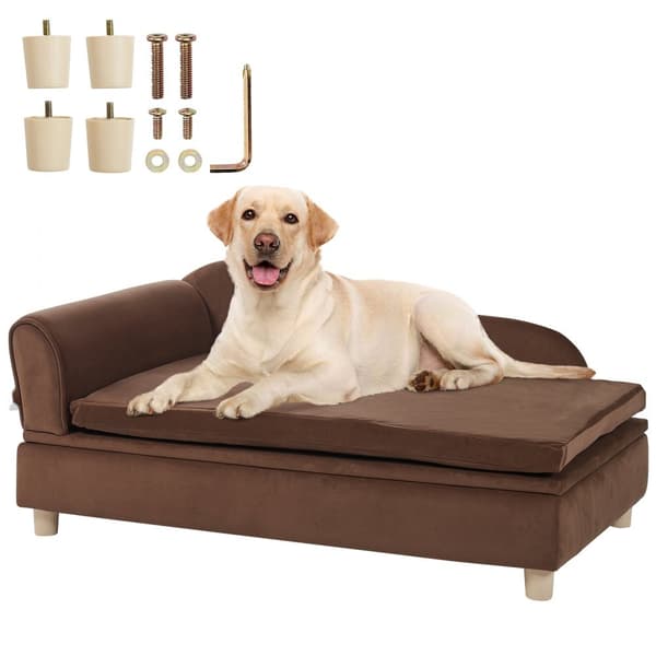 Hundesofa til store hunde og katte, blød fløjlsagtig 110 lbs belastning, mørkebrun, komfortabelt kæledyrsmøbel