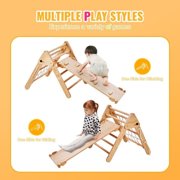 Pikler-triangeli 4-in-1 -setti, Montessori-kiipeilylelut taaperoille 1-3-vuotiaille