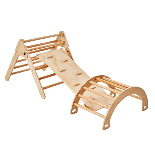 Pikler Triangel Set 5-i-1, Montessori Klätterleksaker för Småbarn, Stort Trä, Stabil och Säker Lek