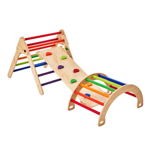 Pikler-triangeli-setti 5-in-1, Montessori kiipeilylelut taaperoille, iso ja värikäs, kehittävä leikki