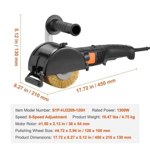Poleringsmaskine 1300W, 6-trins elektrisk metal polermaskine, effektiv polering, justerbar hastighed, ergonomisk design