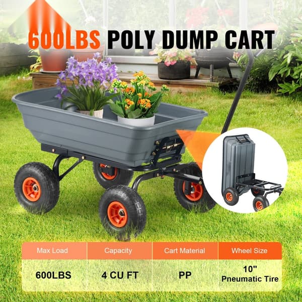 Poly Garden Dump Cart 4 cu.ft, Raskaat pihakärryt 600 lbs, Kestävä ja monikäyttöinen vaunu