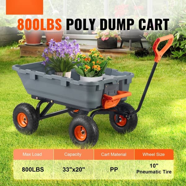 Poly Garden Dump Cart - Raskaat Pihakärryt 800 lbs, 10" Renkaat, Kestävä ja Käytännöllinen