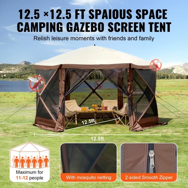 Pop Up Gazebo Teltta, 6-puolinen Aurinkosuoja, Helppo Koota, Kestävää Materiaalia, Ruskea Katoksellinen Teltta