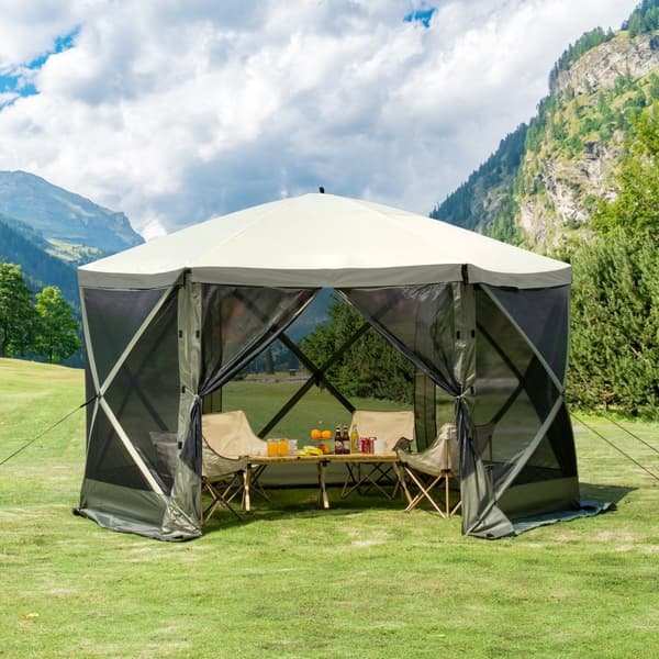 Pop Up Gazebo -teltta, 6-puolinen katos, pop-up-näytöt, aurinkosuoja, vihreä, helppo koota