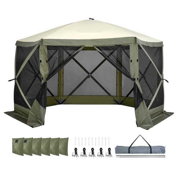 Pop Up Gazebo -teltta, 6-puolinen katos, pop-up-näytöt, aurinkosuoja, vihreä, helppo koota