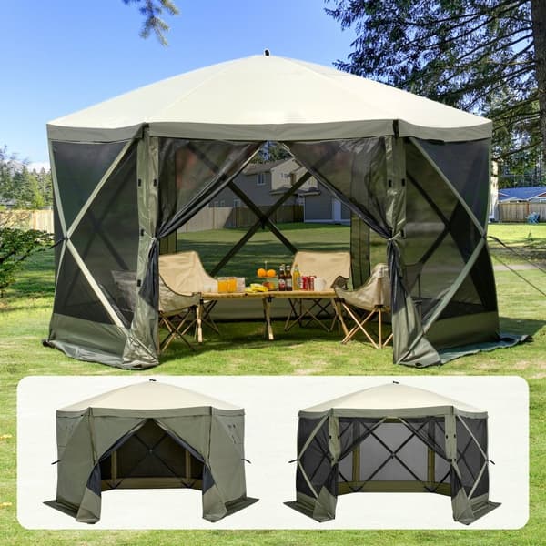 Pop Up Gazebo Telt, 6 Sidet Skærm Telt, Grøn Baldakin, Solbeskyttelse, Sammenklappelig Design, Holdbart Materiale