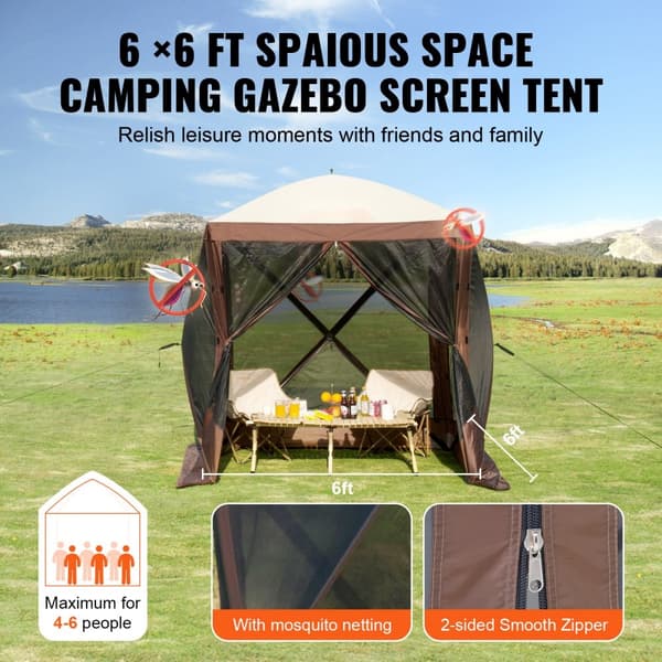 Pop Up Gazebo-tält, 4-sidigt skärmtak, Pop-Up Screen-tält, Solskydd, Brun