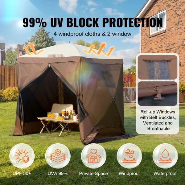 Pop Up Gazebo-tält, 4-sidigt skärmtak, Pop-Up Screen-tält, Solskydd, Brun