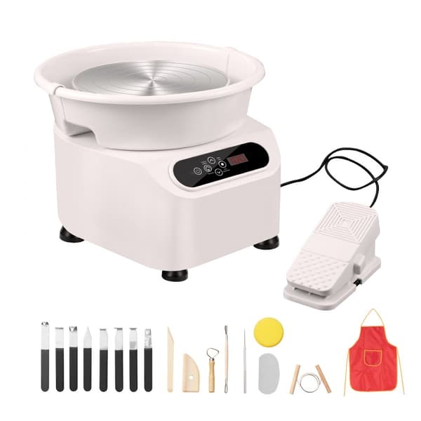 Keramisk drejskiva 10 tum, hjulfotpedal, pekskärm, 350W, vit, perfekt för keramikförtrollning