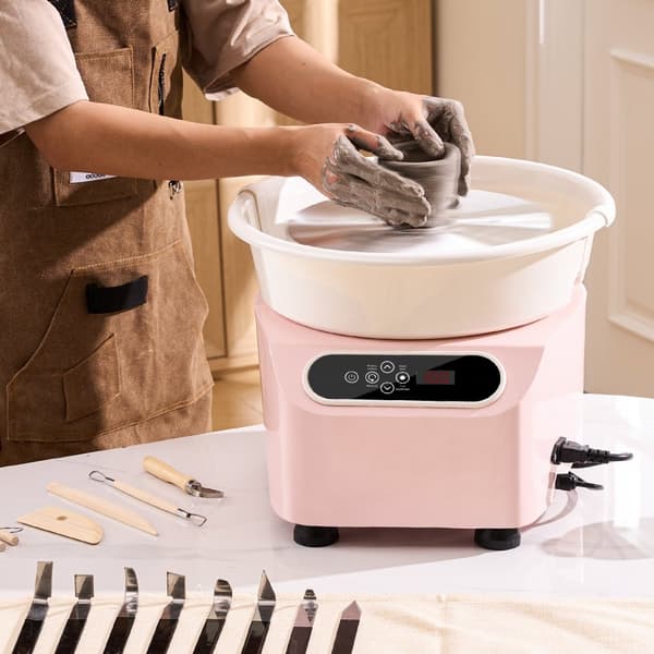 Pottemagerhjul 10 tommer, keramisk hjul, fodpedal, touch skærm, forklæde, 350W, pink