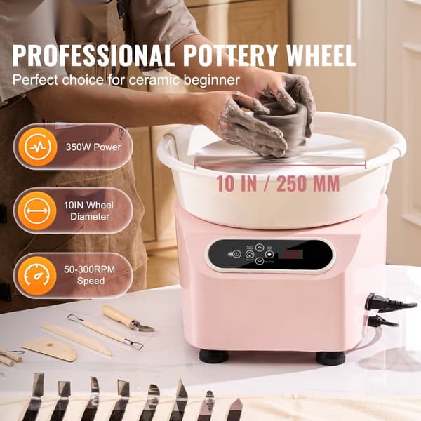 Pottemagerhjul 10 tommer, keramisk hjul, fodpedal, touch skærm, forklæde, 350W, pink