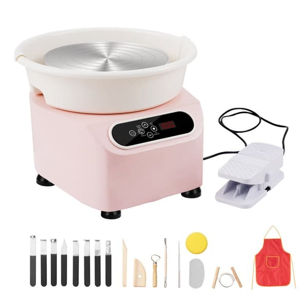 Pottemagerhjul 10 tommer, keramisk hjul, fodpedal, touch skærm, forklæde, 350W, pink