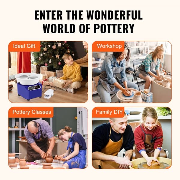 Pottery Wheel 11 tommer, keramisk hjul, fodpedal, touchskærm, 450W, blå, ideel til keramikarbejde