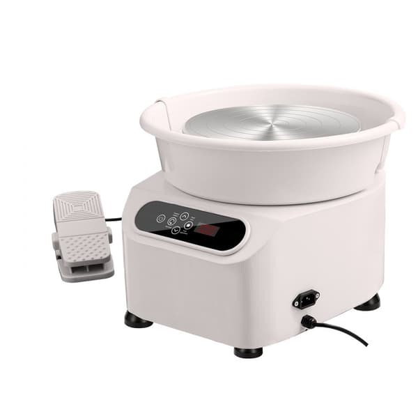Keramisk drejskiva 11 tum, fotpedal, pekskärm, 450W, vit, perfekt för keramik och hantverk