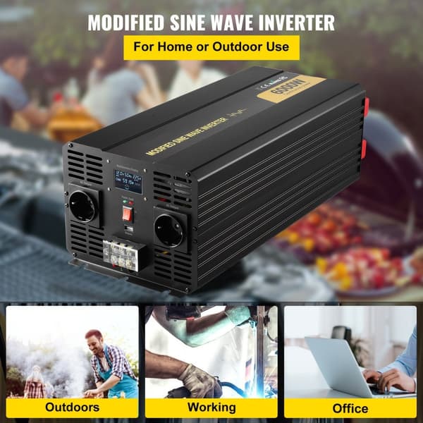 Modificeret Sine Wave Strømomformer 6000W DC 12V til AC 230V med LCD-display, Effektiv Energikonvertering