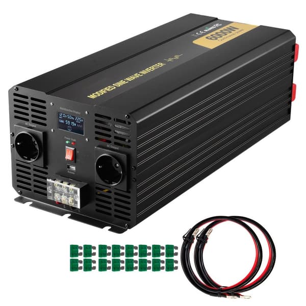 Muokattu sinusaaltoinvertteri 6000W, DC 12V - AC 230V, LCD-näyttö, tehoinvertteri, tehokas ja luotettava
