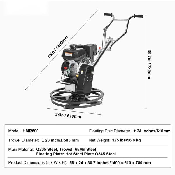 Power Walk-Behind Cementspartel 24" 6HK Gasdrevet med Flydepande Blade, Effektiv og Holdbar