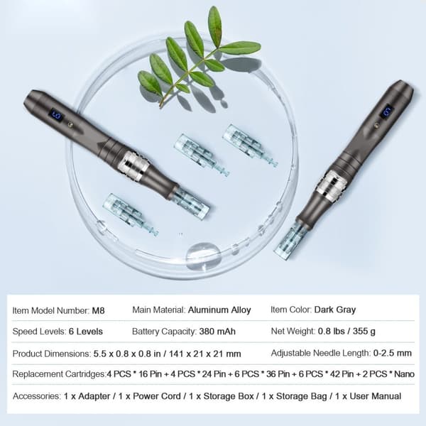 Professionel Microneedling Pen 6-hastigheder, Elektrisk Skønhedspen med 22 Nål, Anti-Aging, Hjemmebrug