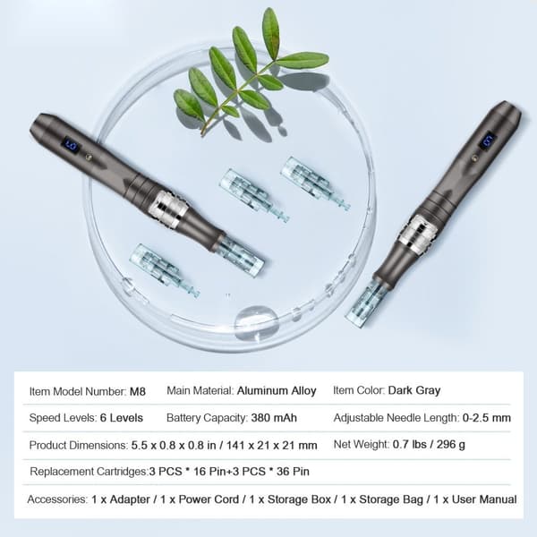 Professionell Microneedling Penna 6-hastigheter, Elektrisk Skönhetspenna med 6 Nålar, Anti-aging, Hudföryngring, Sårvård