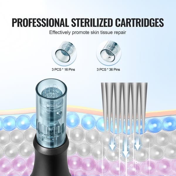 Professionell Microneedling Penna 6-hastigheter, Elektrisk Skönhetspenna med 6 Nålar, Anti-aging, Hudföryngring, Sårvård
