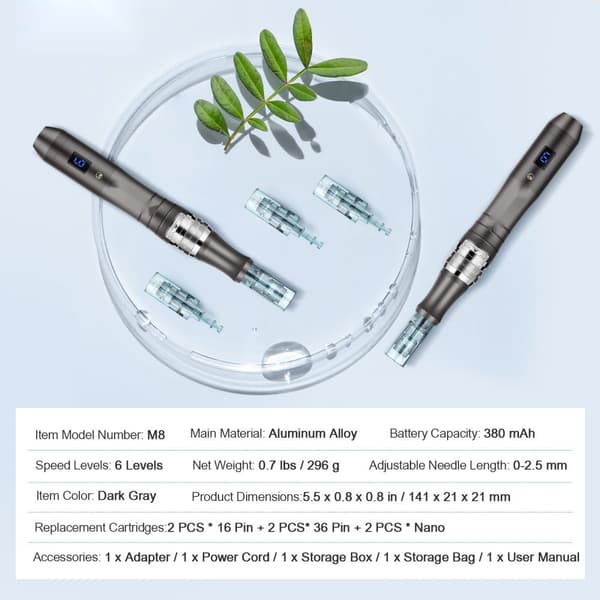 Professionell Microneedling Pen, Elektrisk Skönhetspenna med 6 Nålar, Justerbara 6 Hastigheter, Hudförbättring