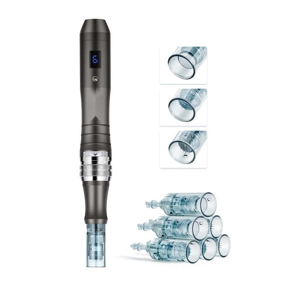 Professionell Microneedling Pen, Elektrisk Skönhetspenna med 6 Nålar, Justerbara 6 Hastigheter, Hudförbättring
