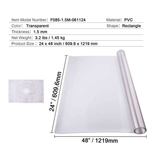PVC bordsskydd 24x48 tum, frostat plast, 1,5 mm tjockt, hållbart skrivbordsskydd