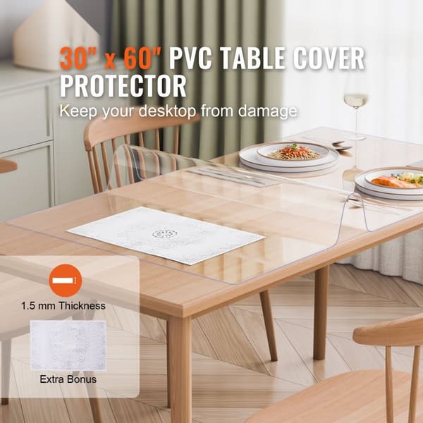 PVC Pöytäsuoja 30x60 Tuumaa, Kirkas Muovi, 1,5 mm Paksuus, Kestävä Pöytäprotectori