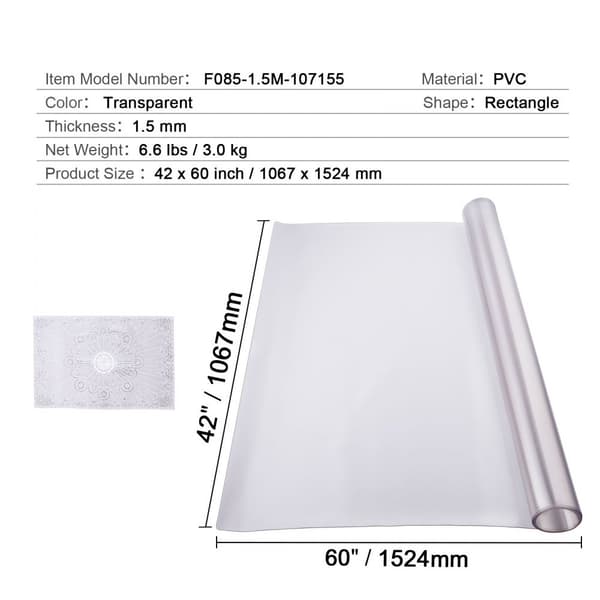 PVC pöytäsuoja 42x60 tuumaa, huurremuovinen, 1,5 mm paksu, kestävä ja helppo puhdistaa