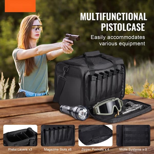 Taktisk Range Bag til 3 Pistoler, Sort, Enkelt Skulderrem, Holdbar og Rumlig
