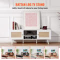 Miniatyrbillede 3 af 9: Rattan TV Stand 65", Boho TV Stand med Indbygget Stik, Hvid, Modern Design, Holdbar Kvalitet