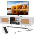 Miniatyrbillede 1 af 9: Rattan TV Stand 65", Boho TV Stand med Indbygget Stik, Hvid, Modern Design, Holdbar Kvalitet