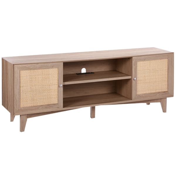Rattan-TV-Stander 191 cm, Boho-TV-Skab, Eiche, Stort TV-Stativ, Tv-æske med opbevaring